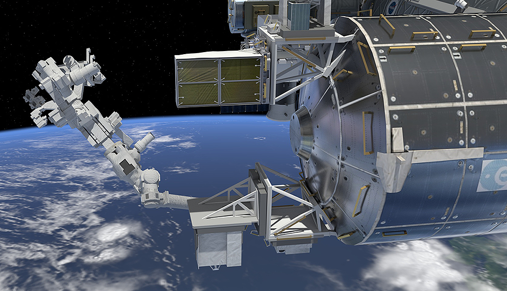 Mounted on the exterior of the International Space Station, the Space Debris Sensor (SDS) collects information on small orbital debris. Credits: iGoal Animation/NASA.