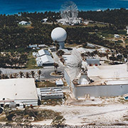 Kiernan Reentry Measurement Site (KREMS) located on Kwajalein Atoll. Four radars 
									are visible: ALCOR (ARPA-Lincoln C-band Observables Radar), TRADEX (Target Resolution and 
									Discrimination EXperiment), MMW (MilliMeter Wave), and ALTAIR (ARPA Long-range Tracking and 
									Instrumentation Radar). Credit: U.S. Army SMDC Photo Gallery.